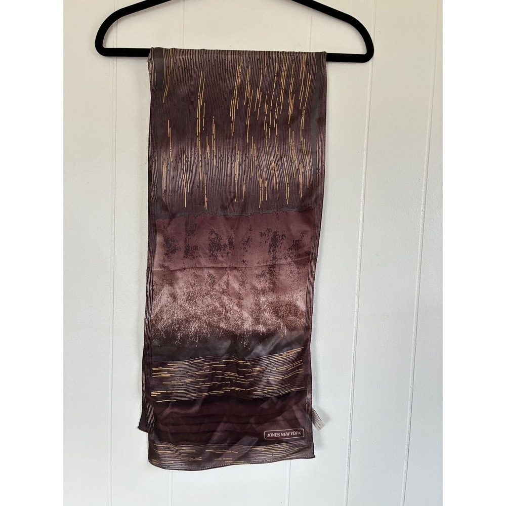 Jones New York Silk Scarf Set 2 Floral Red Brown Ombre Made in Japan Vintage - Picture 9 of 10